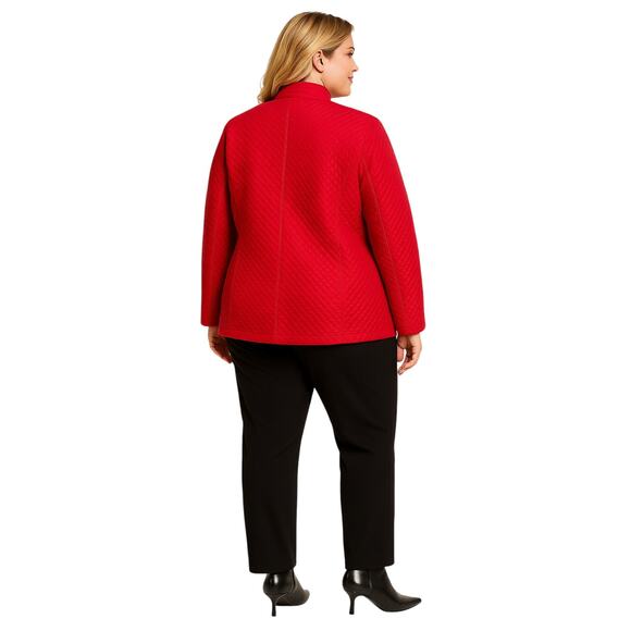 Ellen Tracy Red Quilted Wool-Silk Zip Jacket 20W - Picture 2 of 8